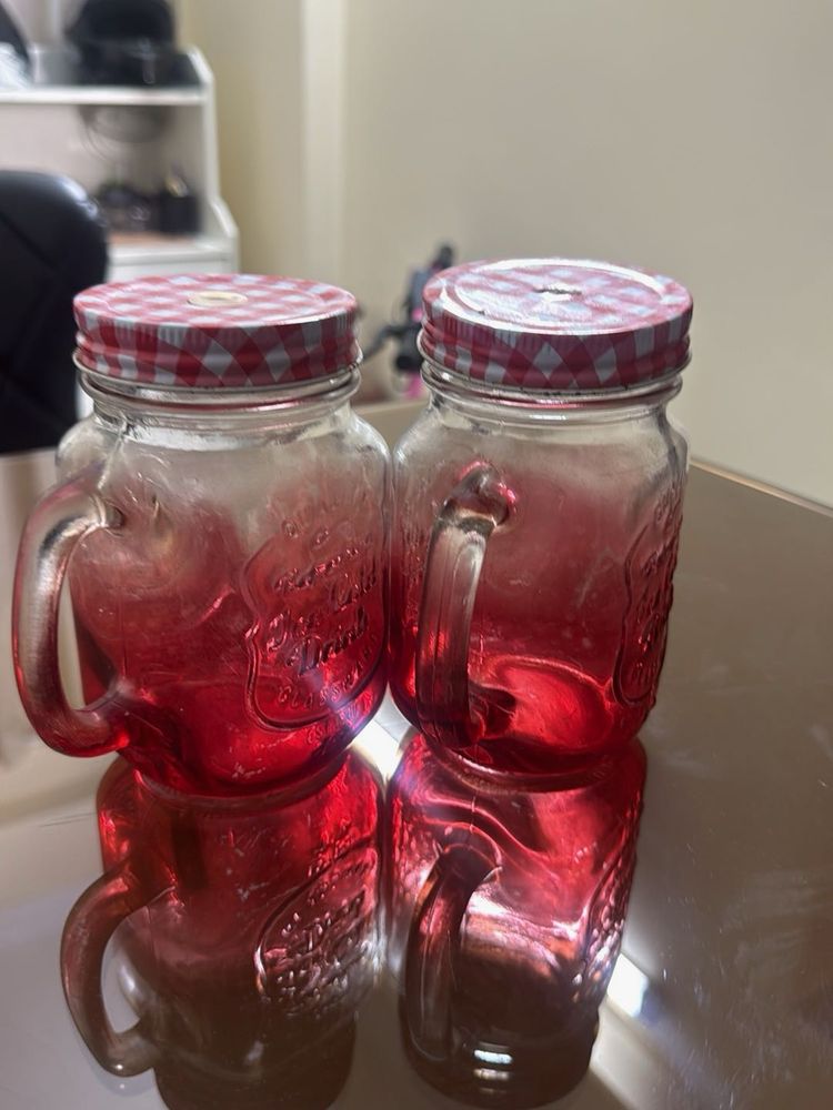 Set of 2 Red Mason Jar Glasses