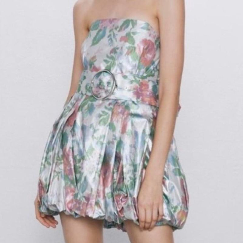 Zara Strapless Floral Bubble hem Dress