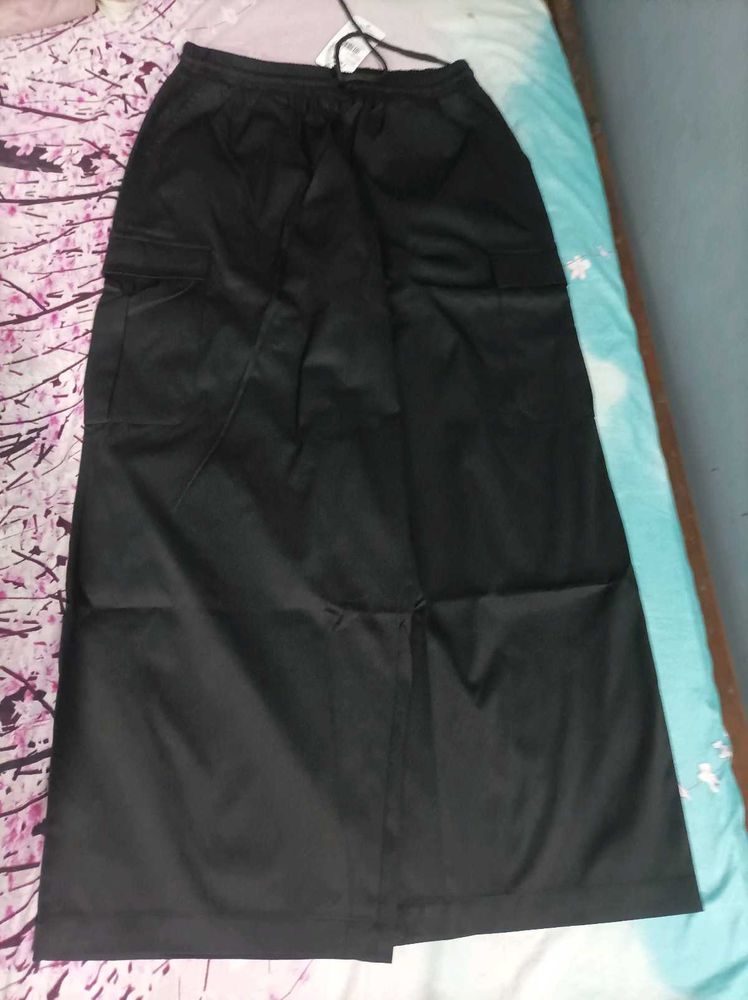 Black Cargo Style Maxi Skirt