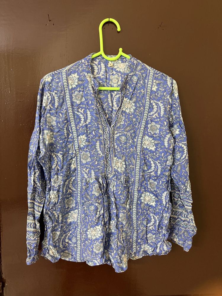 Blue Floral Print Tunic Top/ Short Kurti