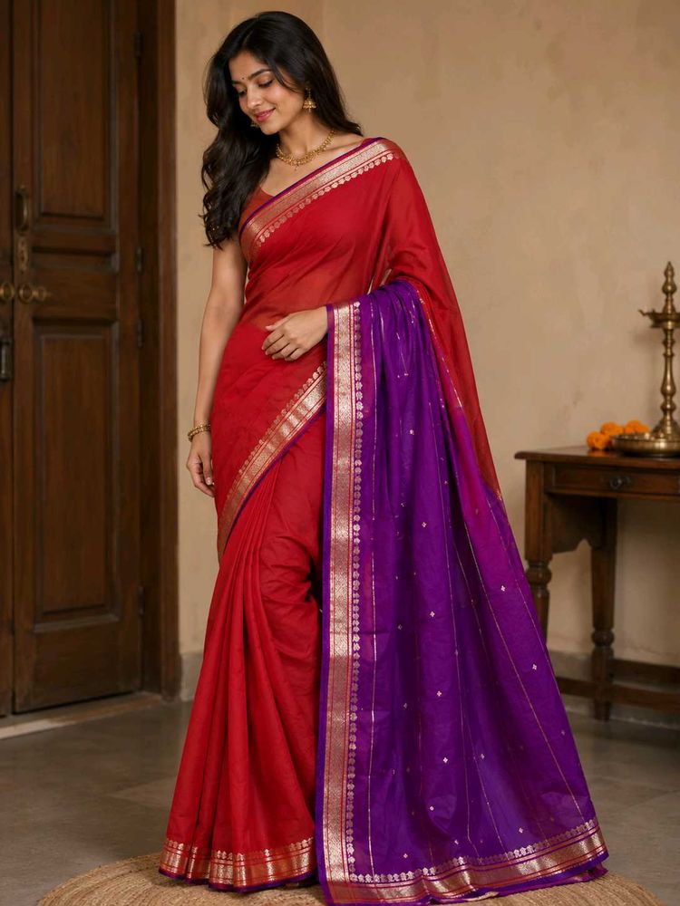 Elegant Red &amp; Purple Saree