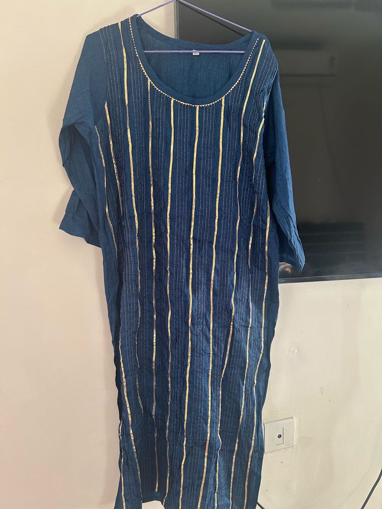 Navy Blue Kurta with Gold Stripes