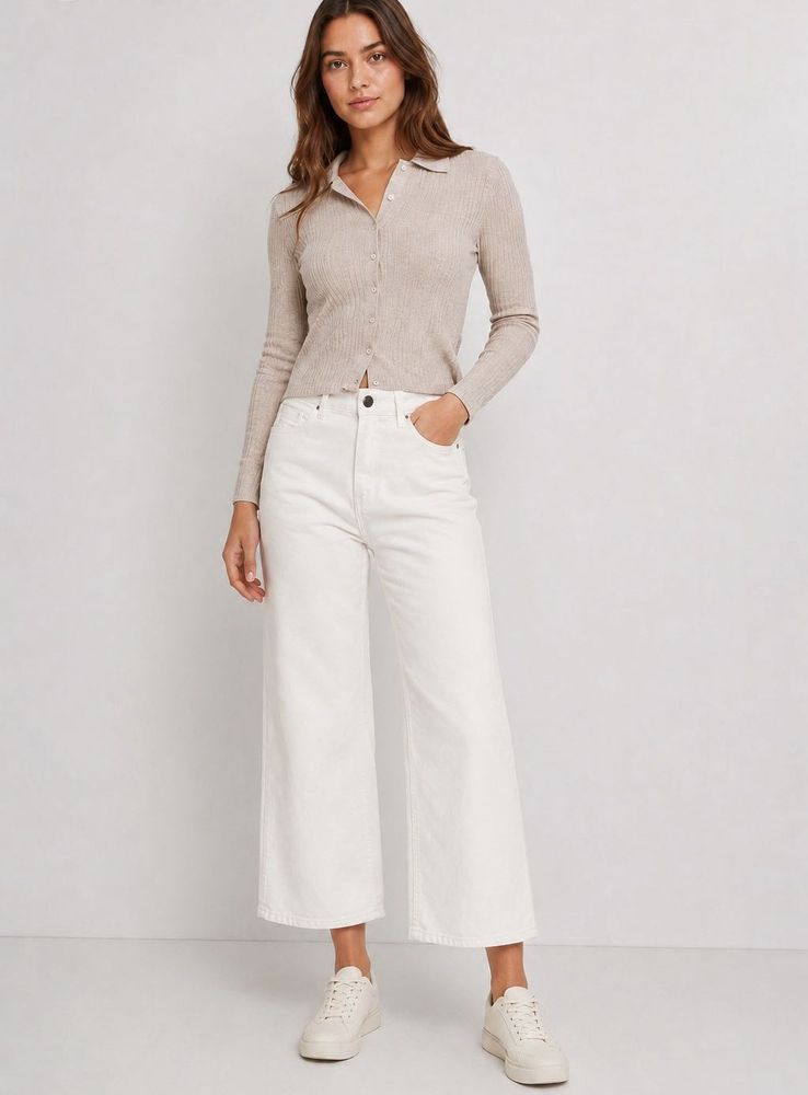 ONLY Off-White Cropped Jeans