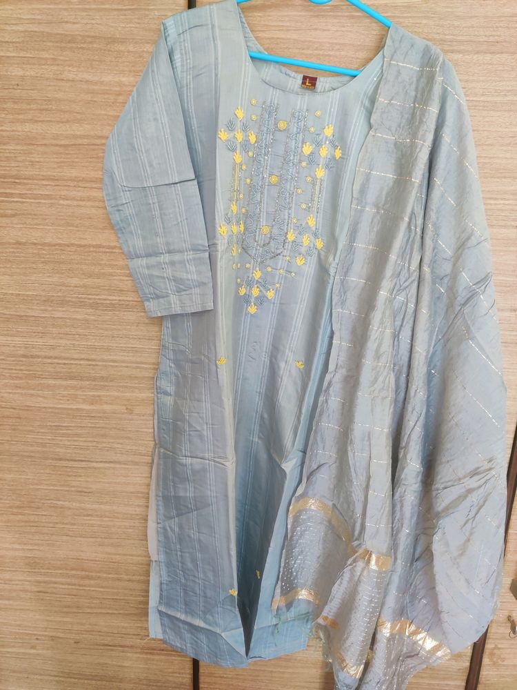 Grey Colour Heavy Embroidered Kurta Set