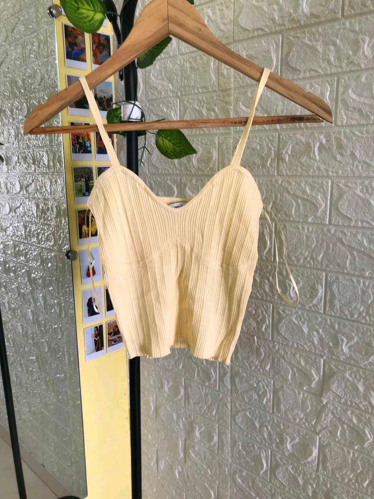Bershka Butter Yellow Ribbed Cami Top