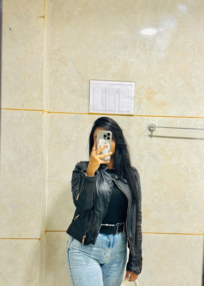 Women's Black Faux Leather Jacket &amp; Jeans