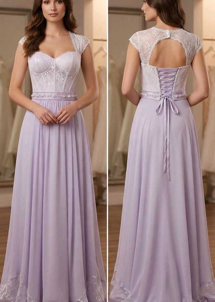 Elegant Lilac Lace Corset Gown