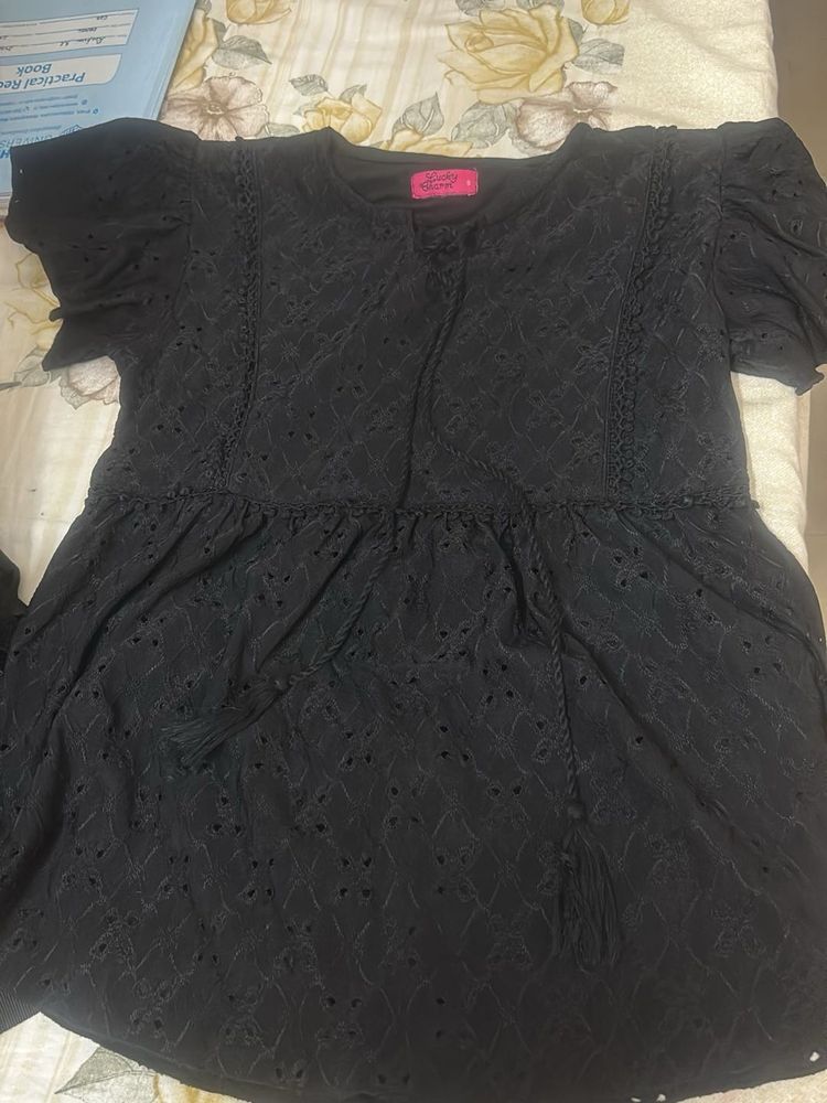 Chic Black Eyelet Tunic Top