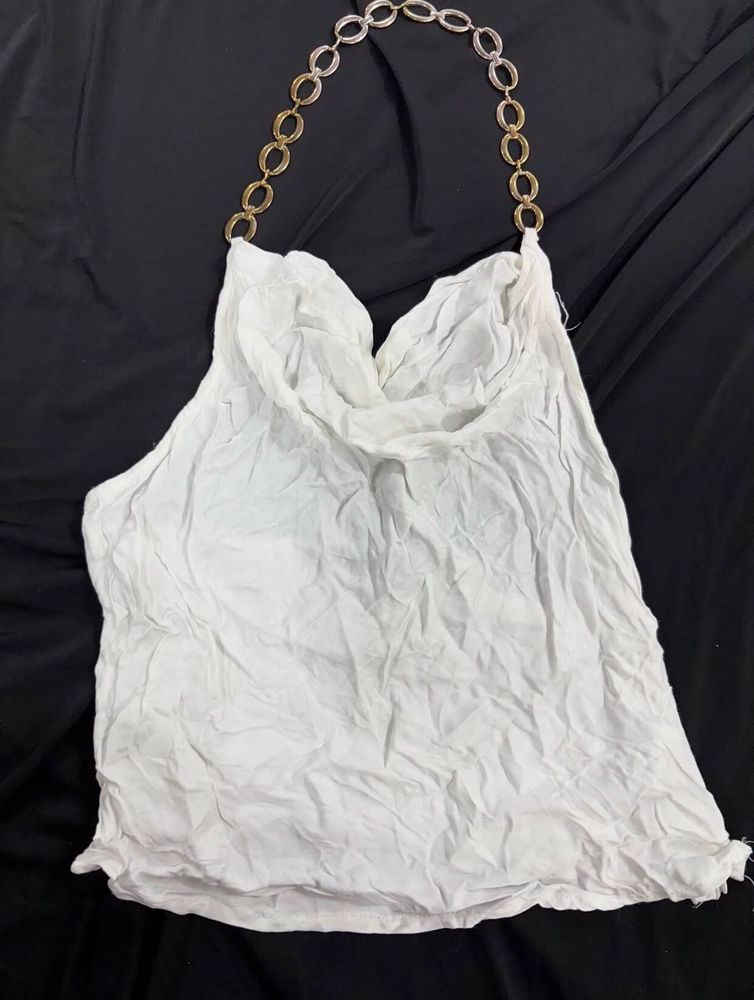 White Halter Top with Chain Detail