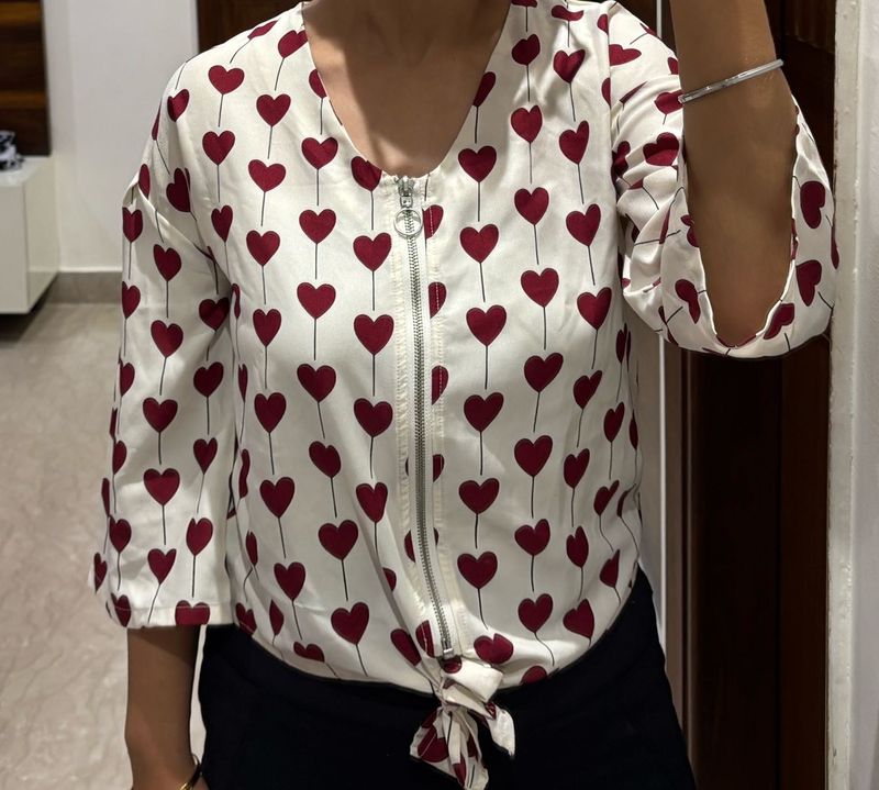 Heart Print Tie-Front Top
