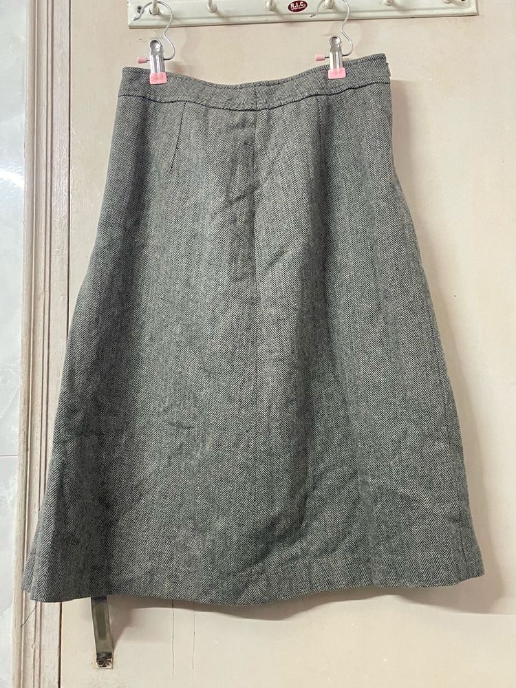 Gray Herringbone Midi Skirt