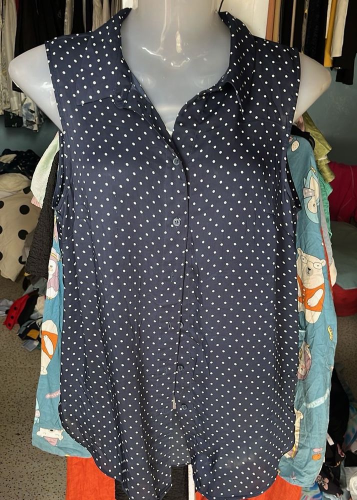Navy Blue Polka Dot Sleeveless Top