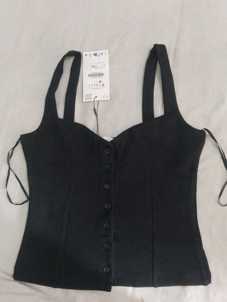 Black Button-Up Camisole Top
