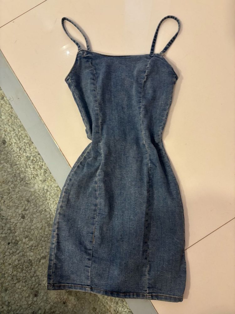 Denim Spaghetti Strap Mini Dress