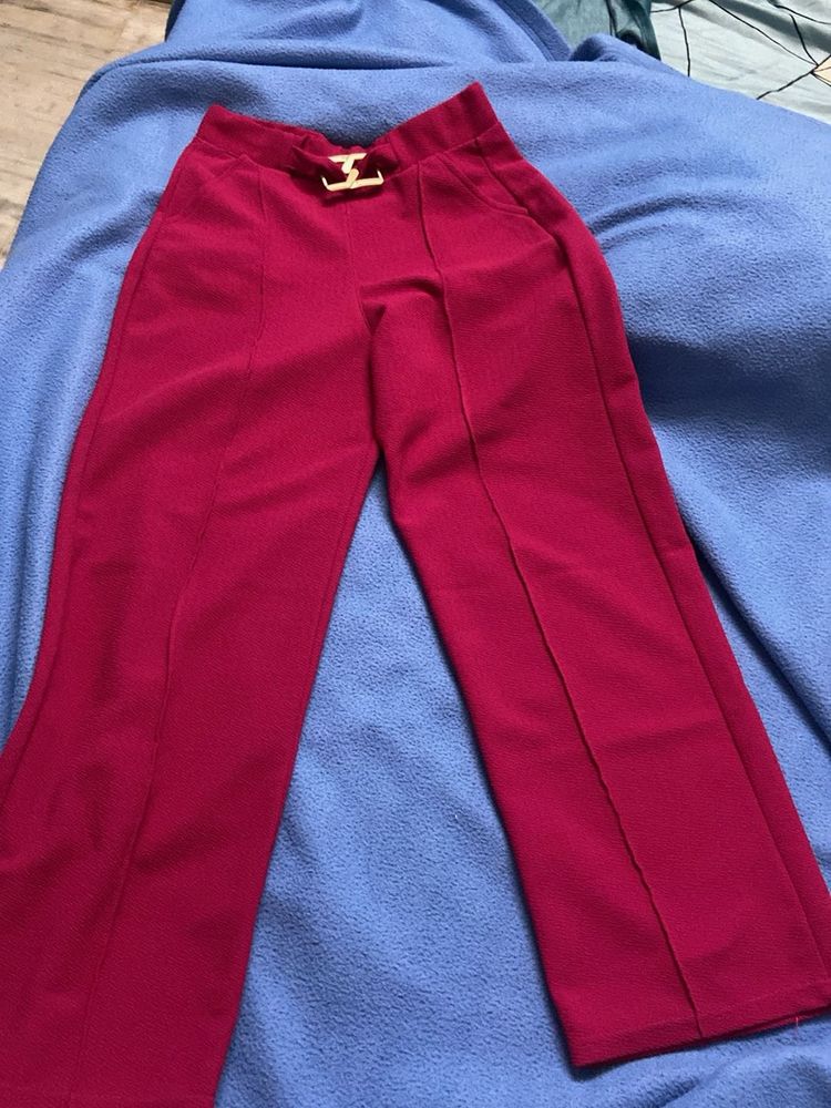Stylish Magenta Trousers with Gold Buckle