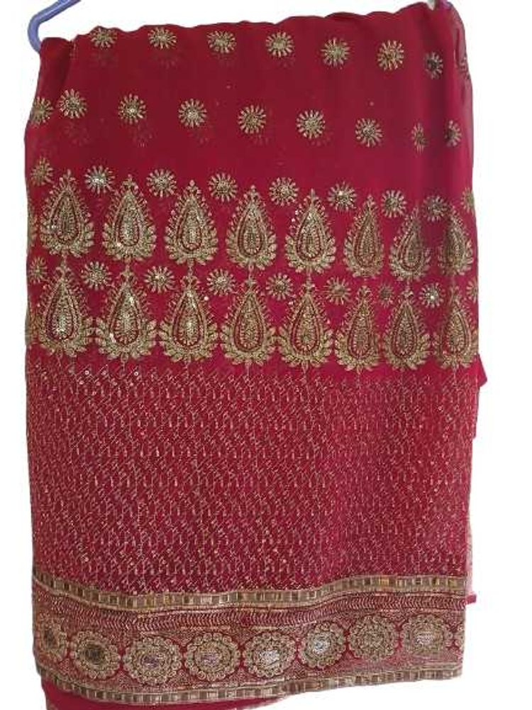 Embroidered Red Silk Saree