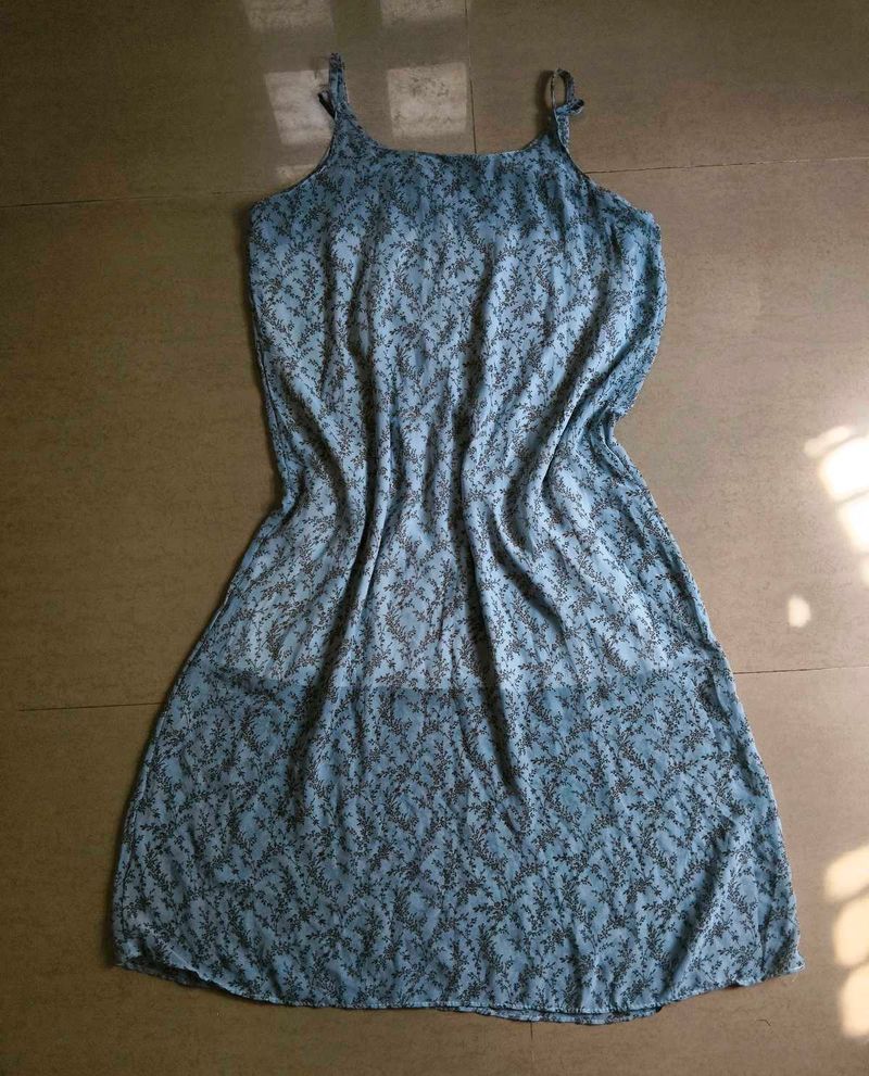 Light Blue Floral Print Summer Dress