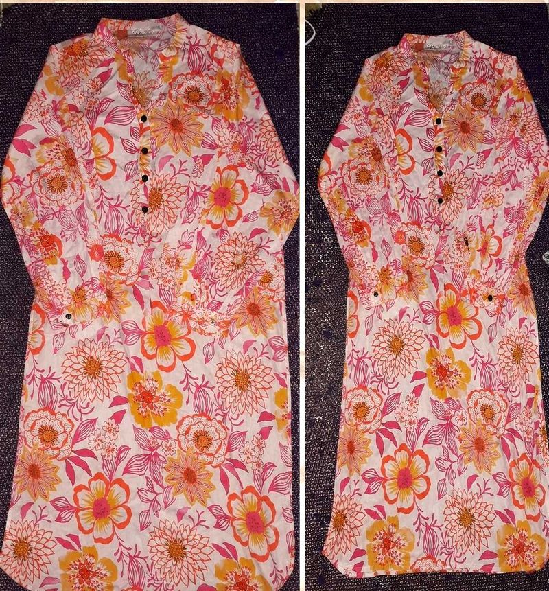 Utsa Floral Print Cotton Kurta – Size S
