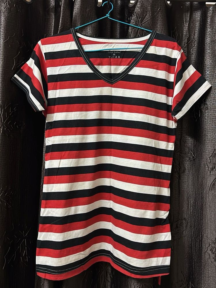 Striped V-Neck Casual T-shirt