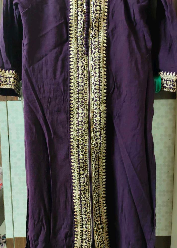 Elegant Purple Kurta with Gold Embroidery( size M)