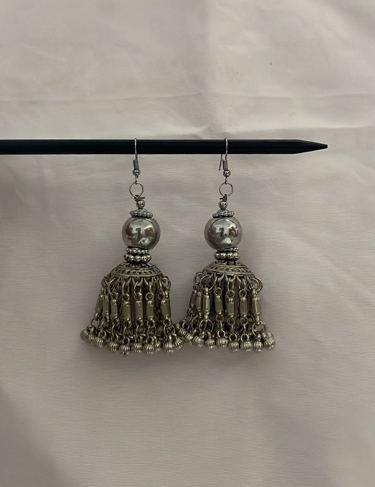 Bohemian Silver Jhumka Earrings