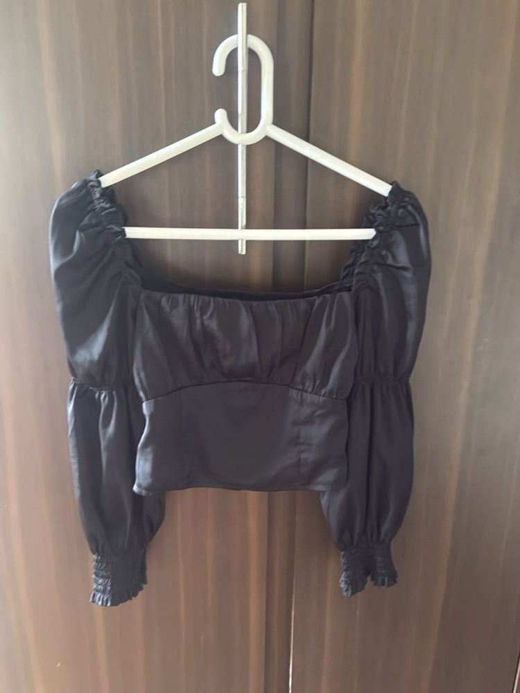 Satin Square Neck Puff Sleeve Top