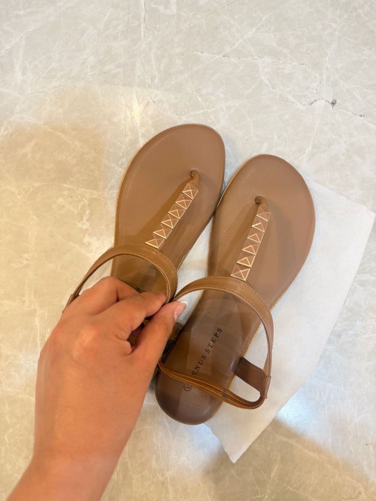 Stylish Tan Studded Thong Sandals