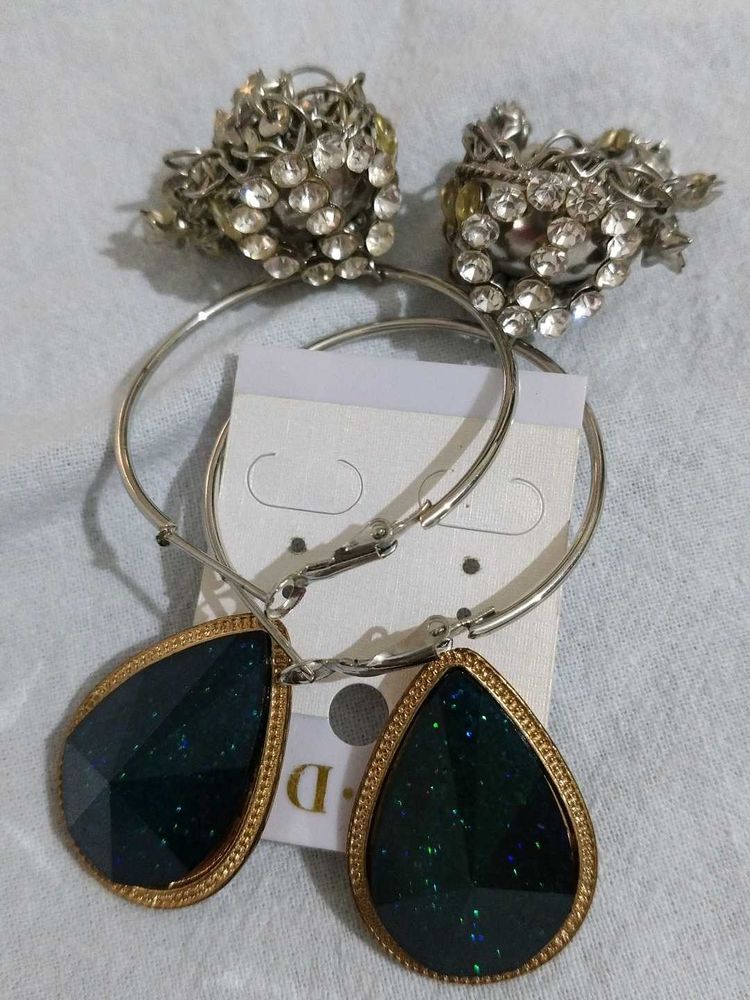 Diamond Stud Jhumki In Hoops And Blue Tops
