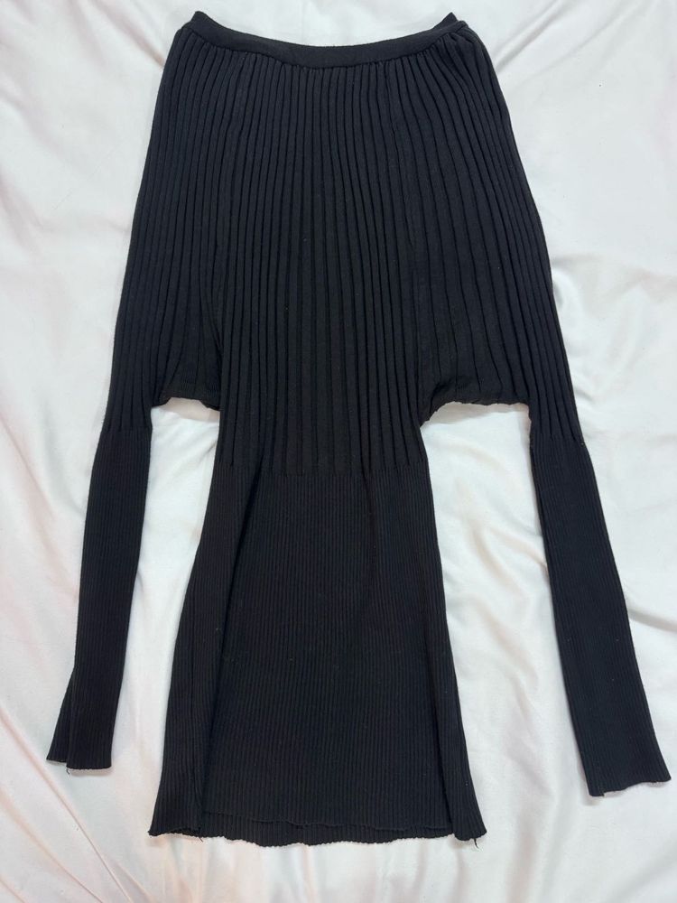 Black Ribbed Knit sweater Mini Dress