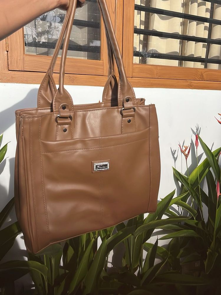 Stylish Brown Faux Leather Tote Bag