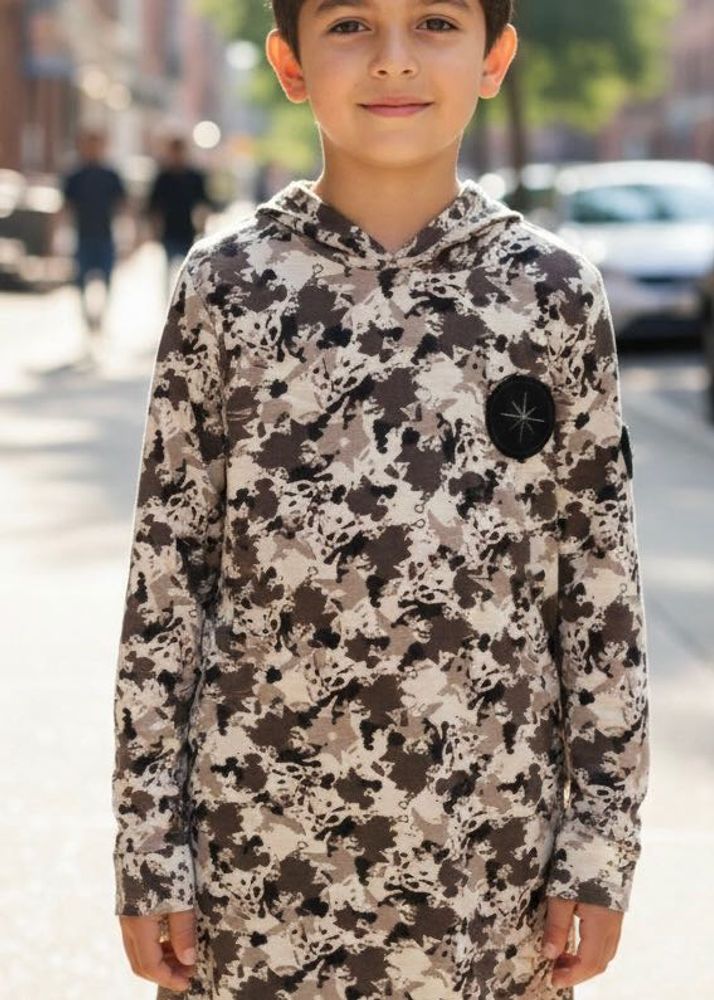 Kids Asymmetrical Camo Print Kurta
