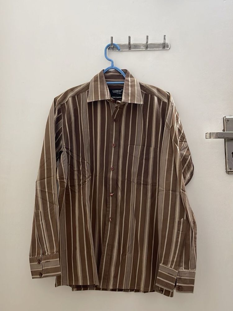 !Coffee Brown Striped Pure Cotton Shirt