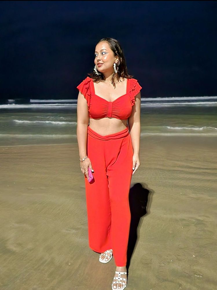 Red Ruffle Sleeve Co ord set