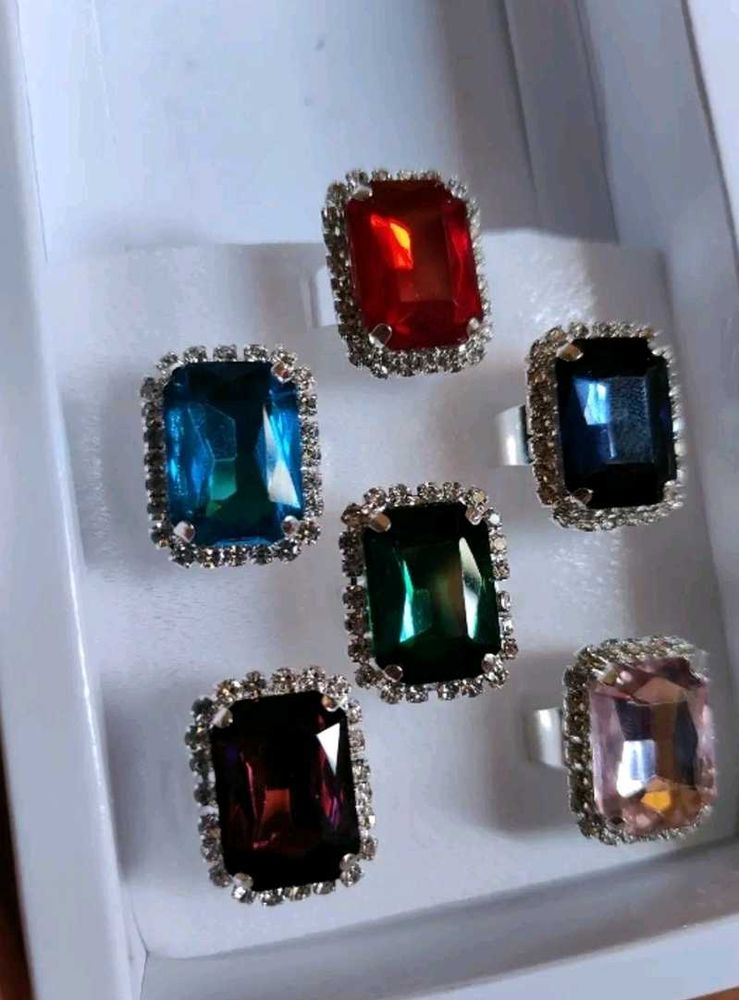 Set of 6 Colorful Gemstone Rings