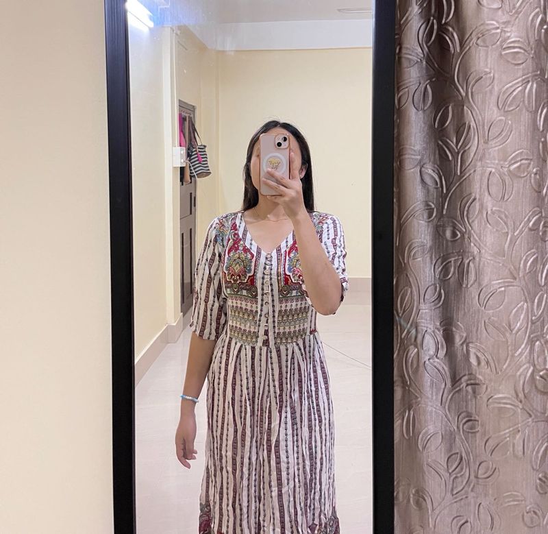 Boho Striped V-Neck Kurta