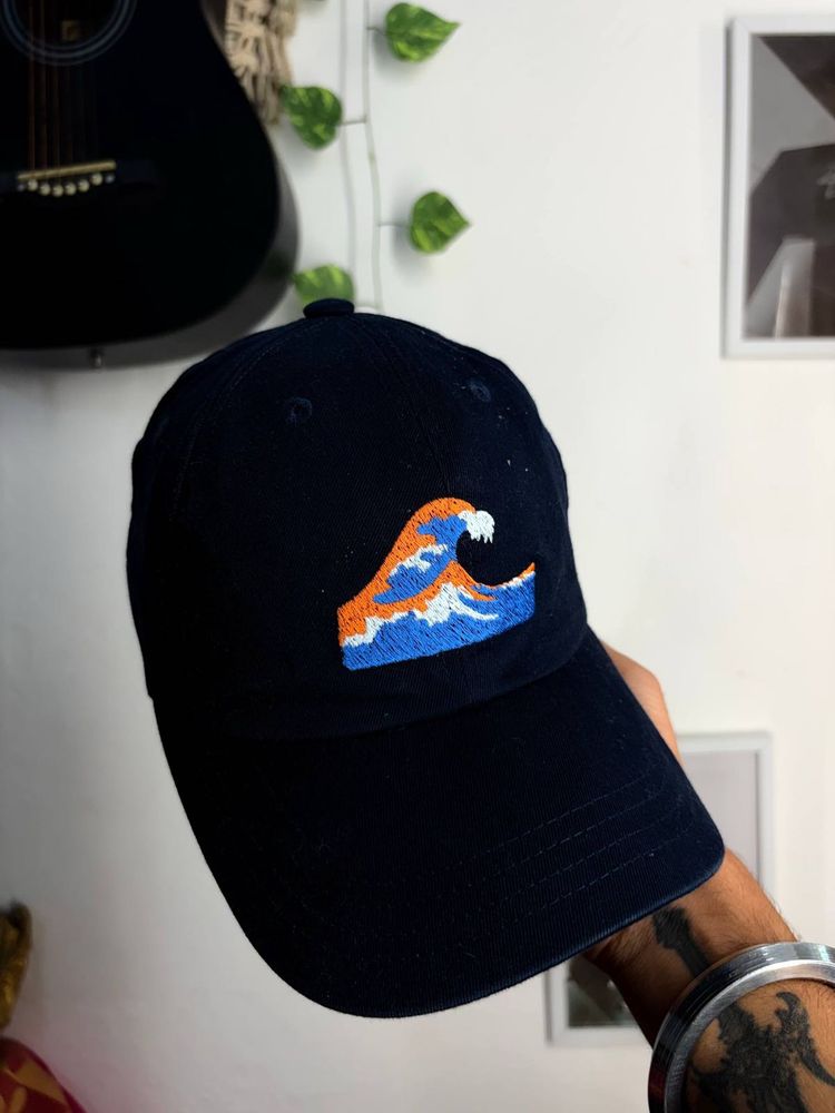 Navy Blue Cap with Wave Embroidery