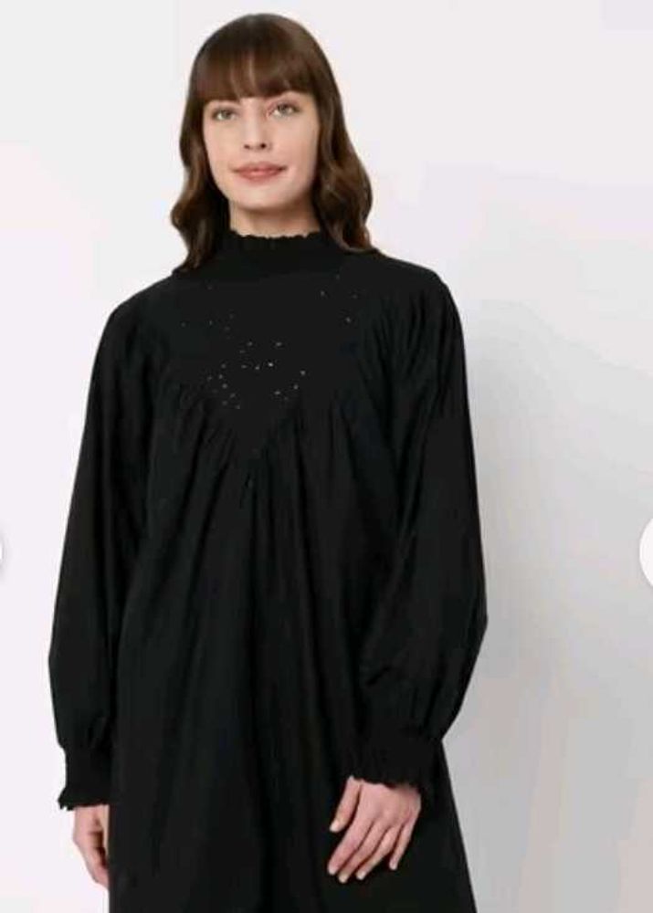 Black Embroidered Bayside Ladder Trim Dress.
