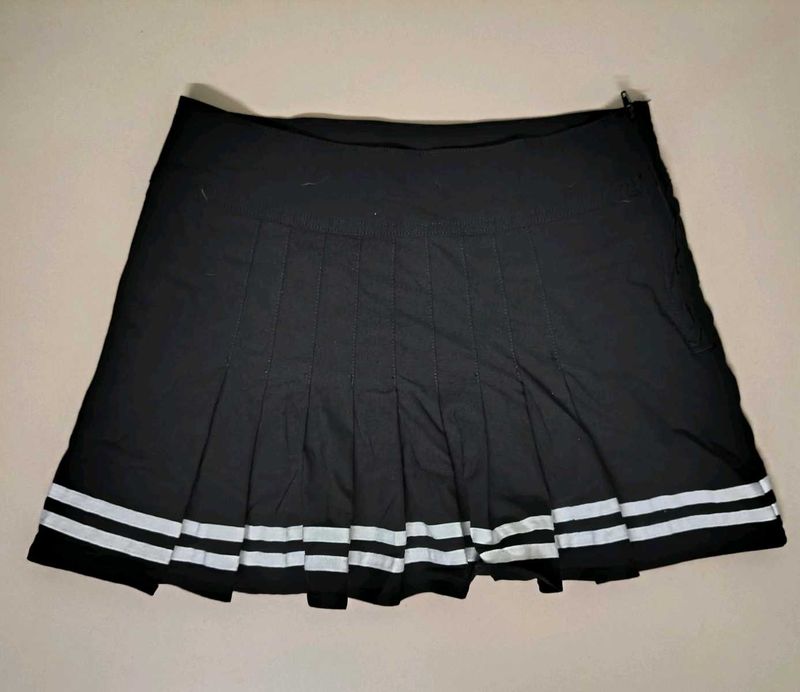 Black Pleated Mini Skirt with Stripes