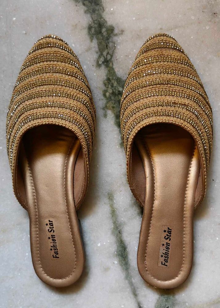 Embellished Gold Flats
