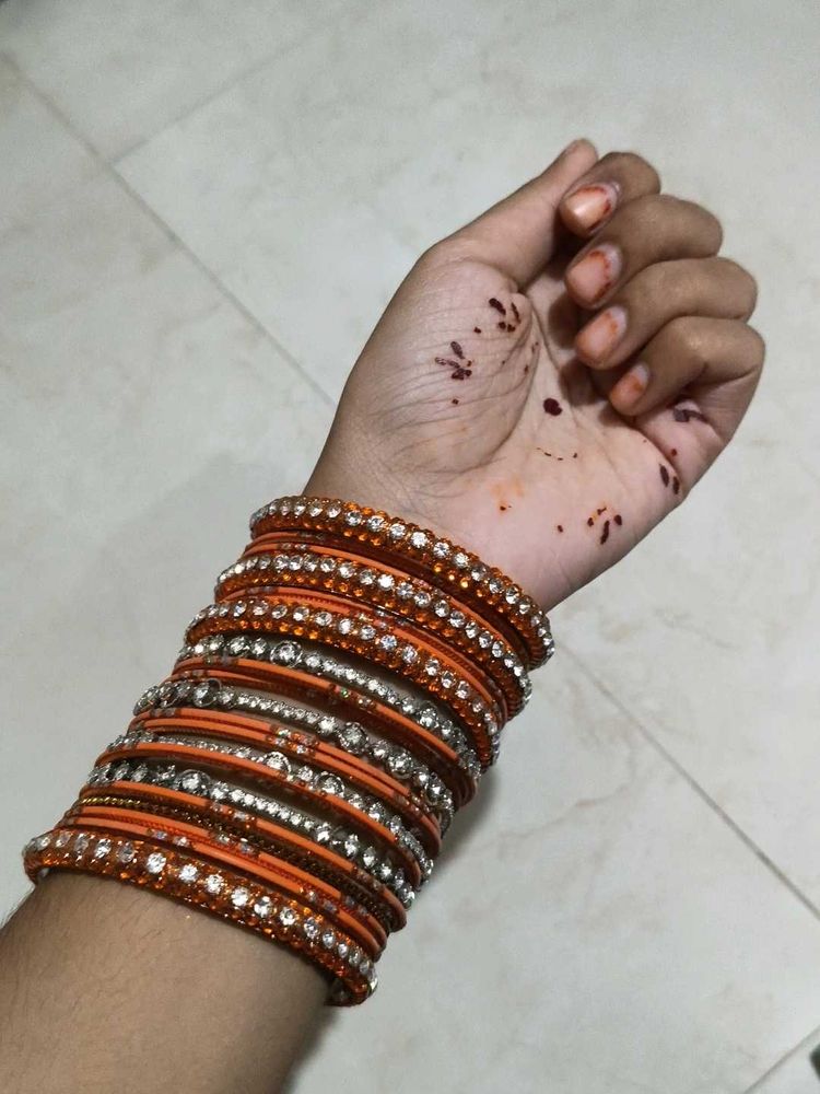 Sparkling Orange &amp; Crystal Bangles Set