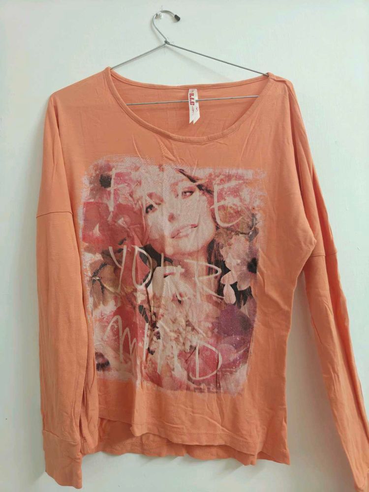 Peach Graphic Long Sleeve Top