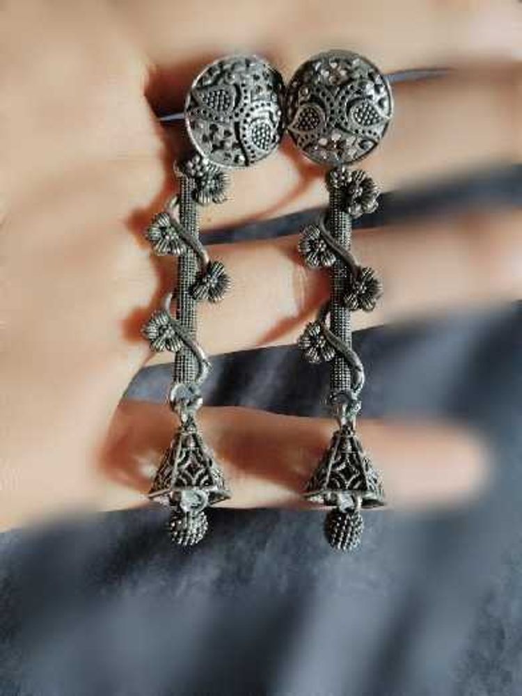 Designer Oxidized Silver Jhumka Earrings