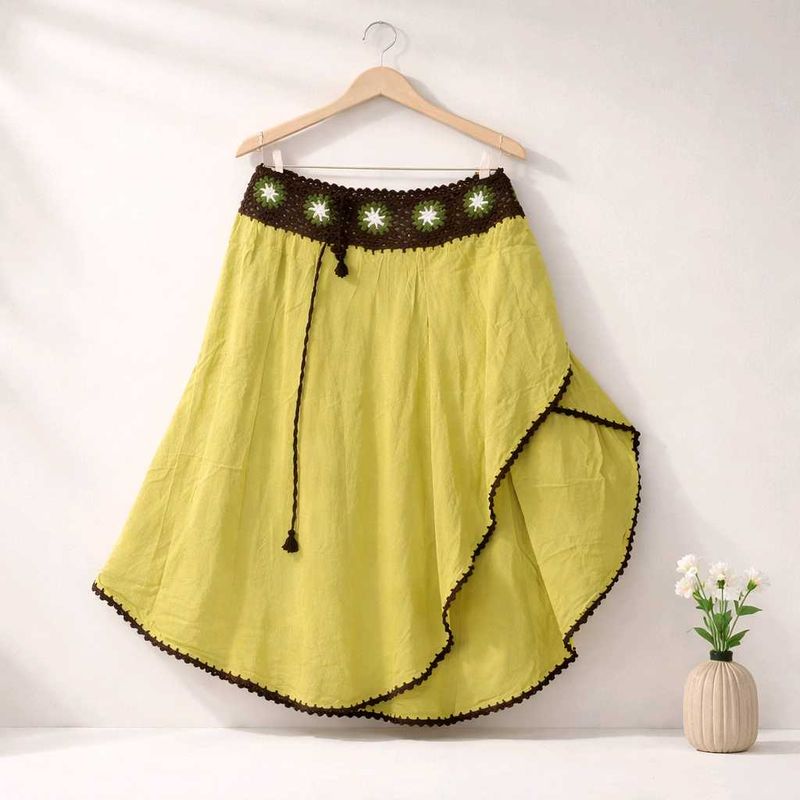 💚 Lemon-Green Bohemian Crochet Skirt - Free Size