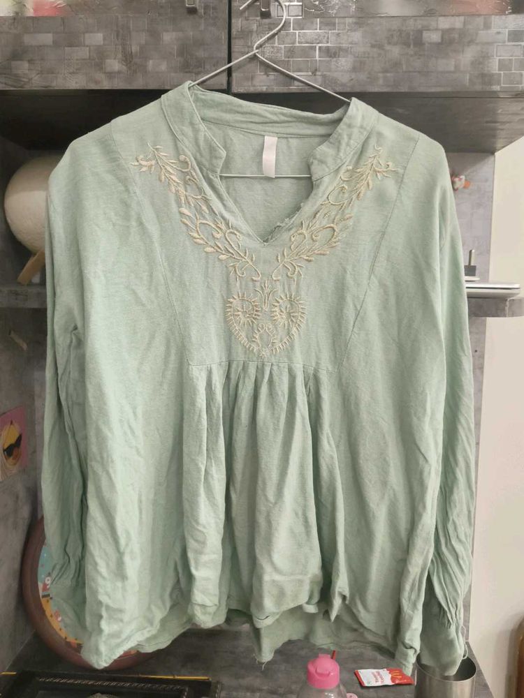 Embroidered Mint Green Kurta