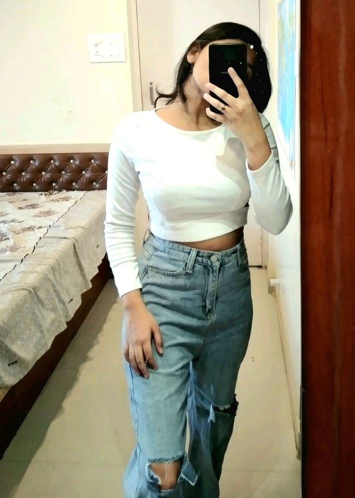 White Side Cut Crop Top
