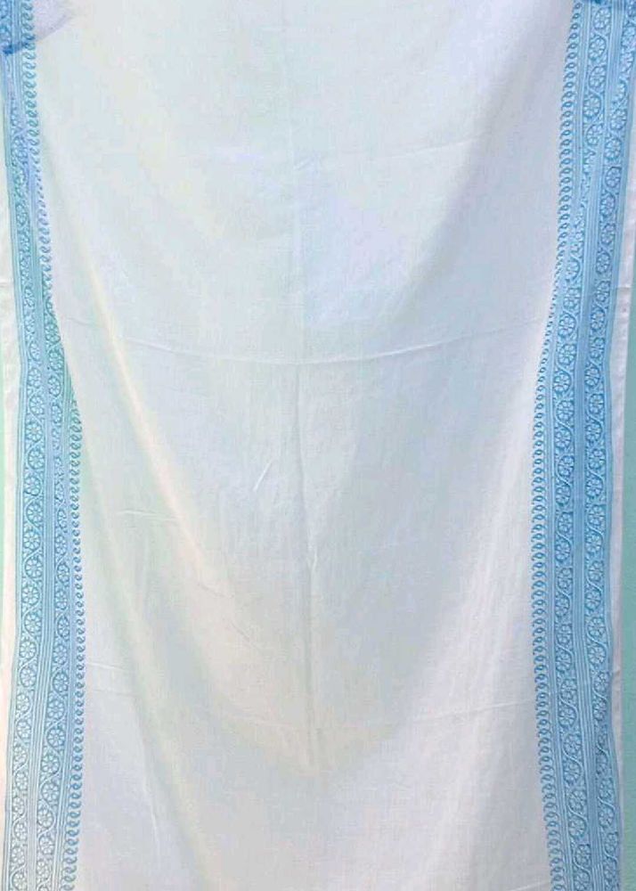 Elegant White cotton Dupatta with Blue Border