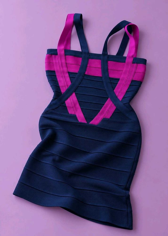 NAVY BLUE &amp; HOT PINK STRAPPY BANDAGE BODYCON DRESS