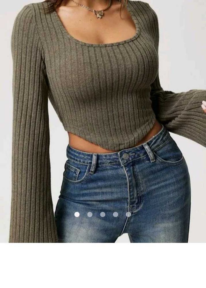Ribbed Bell Sleeve Crop Top