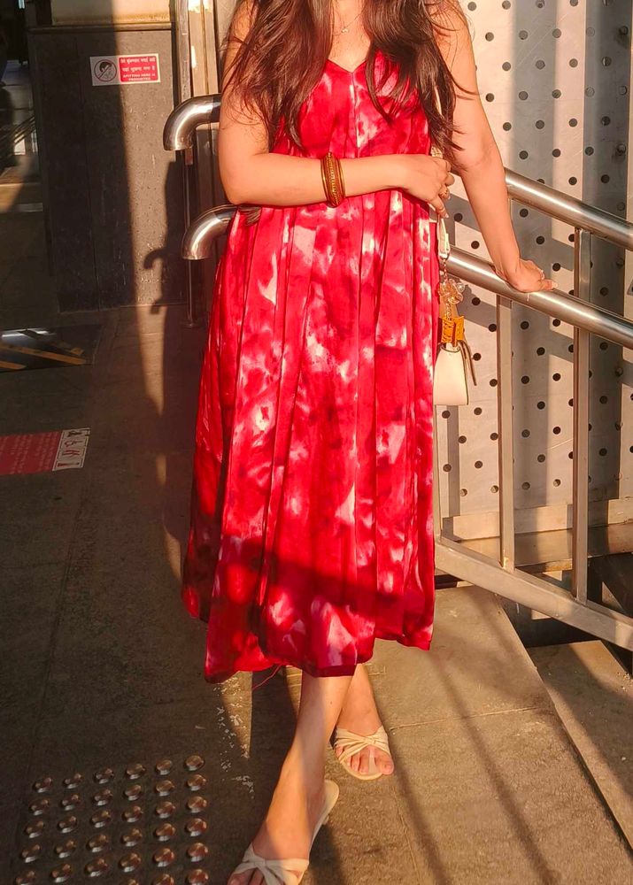 Red Tie-Dye Summer Dress