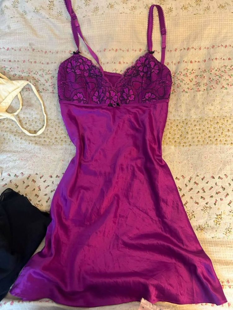 Lace Trimmed Satin Slip Dress